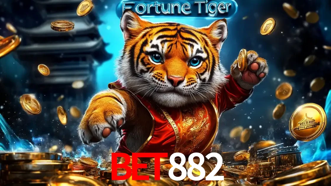 Imagem promocional do jogo de slot Fortune Tiger, com um tigre majestoso em traje tradicional cercado por uma fortuna em moedas de ouro, disponível agora no cassino BET882.